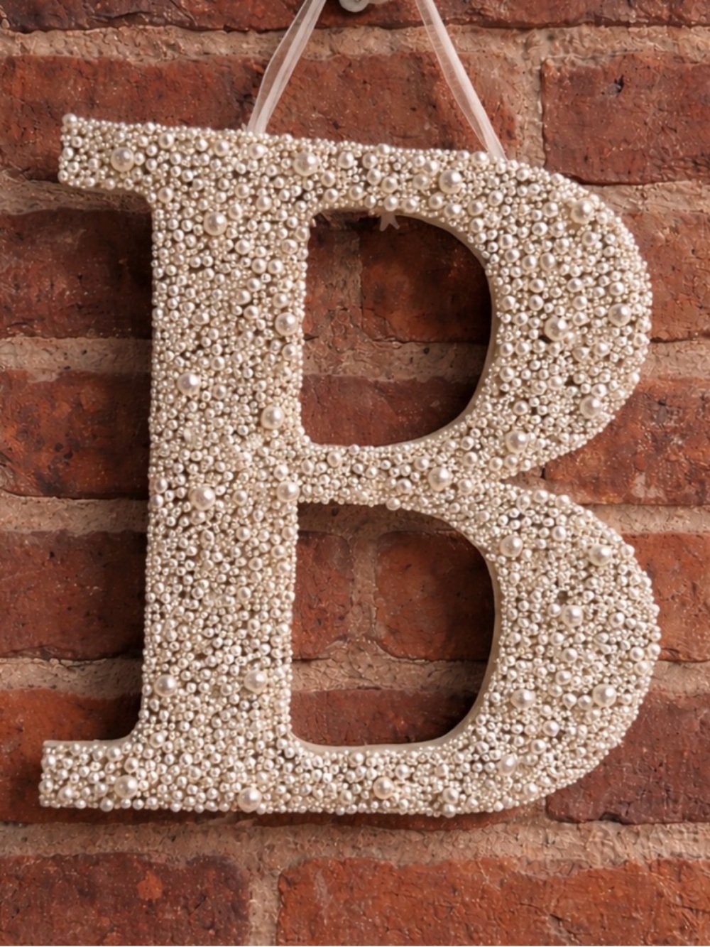 Beaded Letter 'B' Wall Decor in Silver Pearl